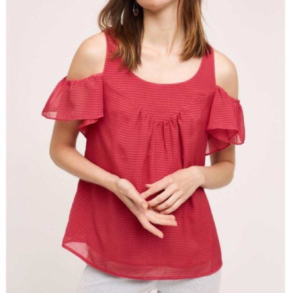Anthropologie Maeve Raspberry Tavin Cold Shoulder